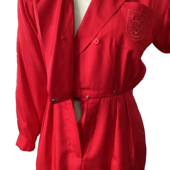 Liz Claiborne 100% Silk Shirt Dress Embroidered Pocket Belted Petite 6 Red #189A - Picture 10 of 13